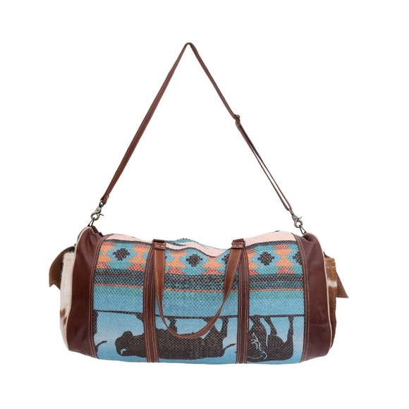 🎁Rug tooled leather duffel bag western tribal New - Picture 7 of 16